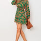 Floral Frill Neck Tied Balloon Sleeve Dress