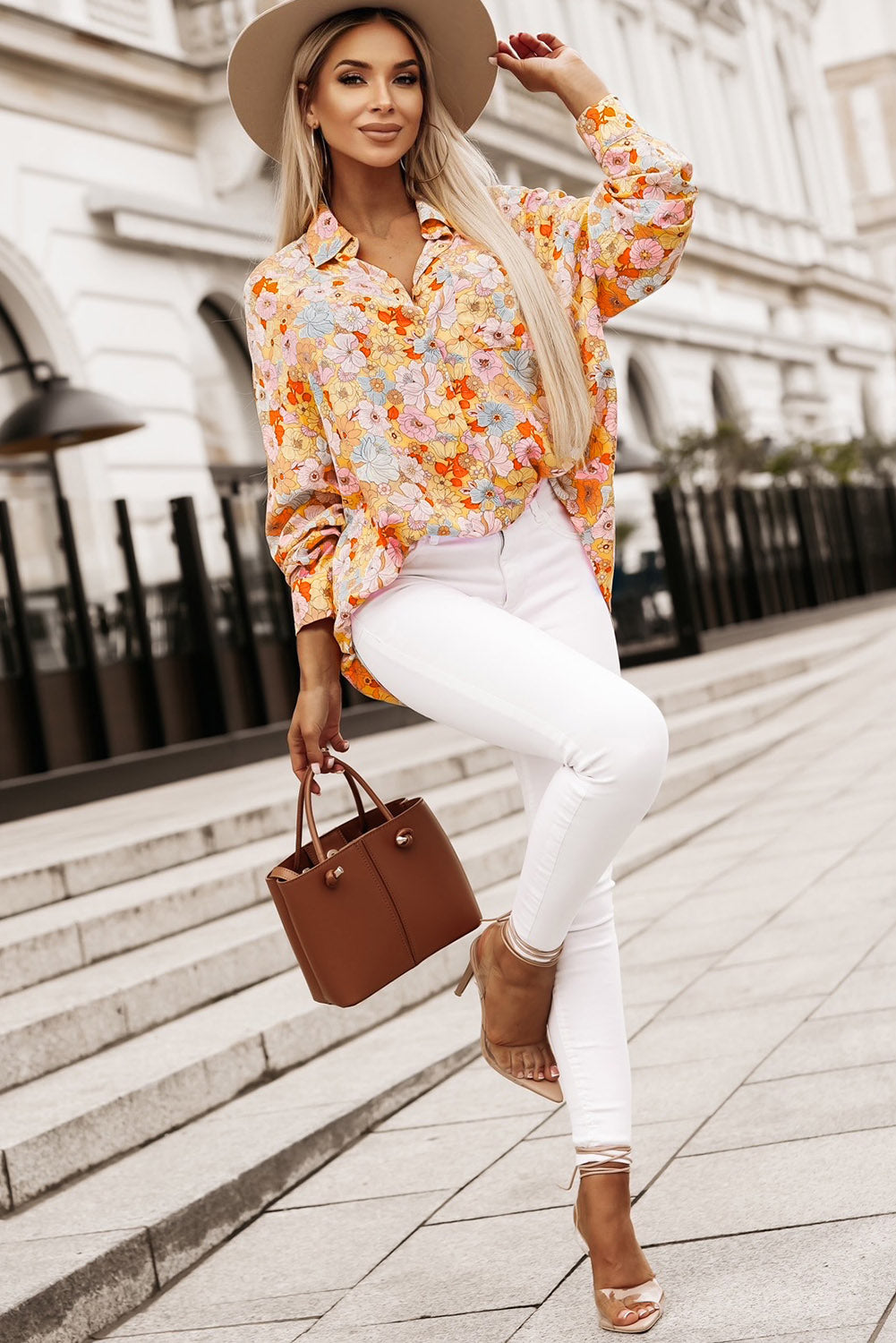 Floral Collared Neck Long Sleeve Shirt