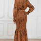Printed V-Neck Smocked Midi Dress