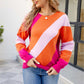 Color Block Ribbed Round Neck Sweater