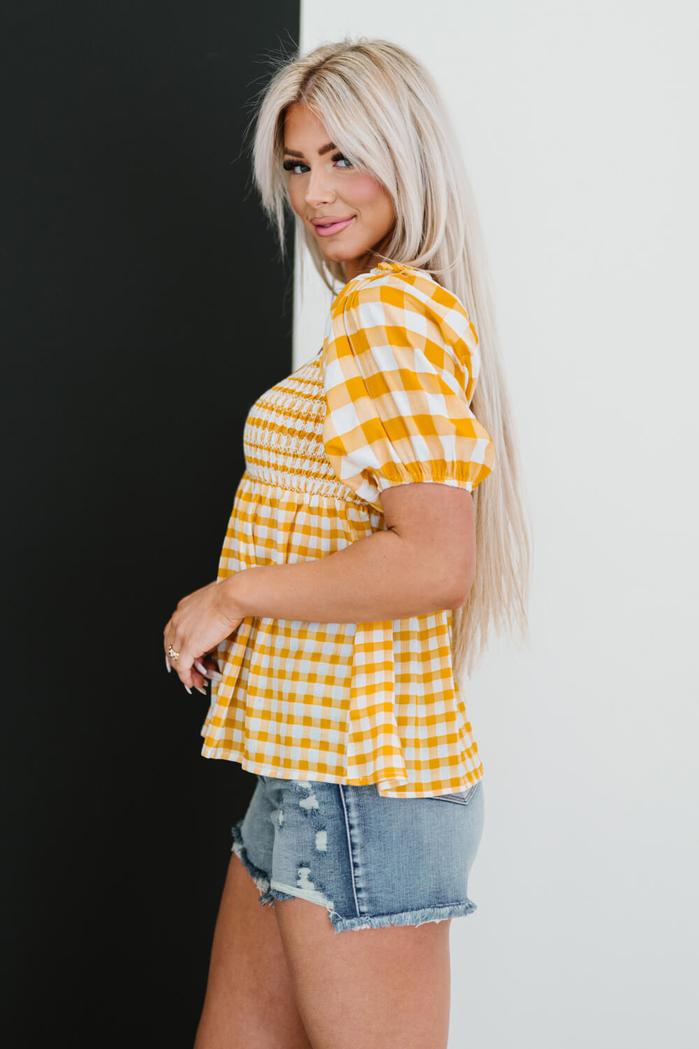 Mittoshop Sunny Meadow Full Size Run Gingham Babydoll Top