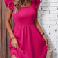 Square Neck Butterfly Sleeve A-Line Dress