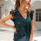 Printed Spliced Lace Plunge Blouse