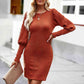 Cable-Knit Round Neck Lantern Sleeve Sweater Dress