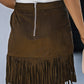 Fringe Detail Zip-Back Skirt with Pockets