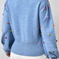 Pom-Pom Trim Mock Neck Long Sleeve Pullover Sweater