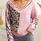 Leopard Sequin V-Neck Long Sleeve Sweater