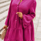 Buttoned Flare Sleeve Tiered Dress