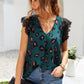 Printed Spliced Lace Plunge Blouse