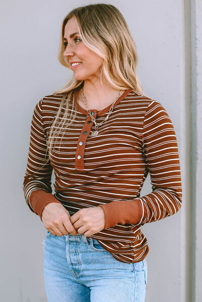 Striped Quarter Snap Long Sleeve T-Shirt
