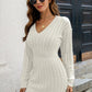 Cable-Knit V-Neck Long Sleeve Mini Sweater Dress