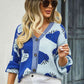 Printed V-Neck Button-Down Long Sleeve Cardigan