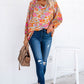 Floral Frill Trim Balloon Sleeve Blouse