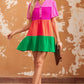 Color Block Buttoned Puff Sleeve Dress